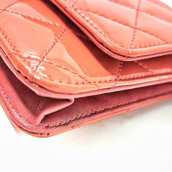 Authentic Chanel WOC Classic Wallet On Chain Patent Quilted Coral SHW - Picture 8 of 11